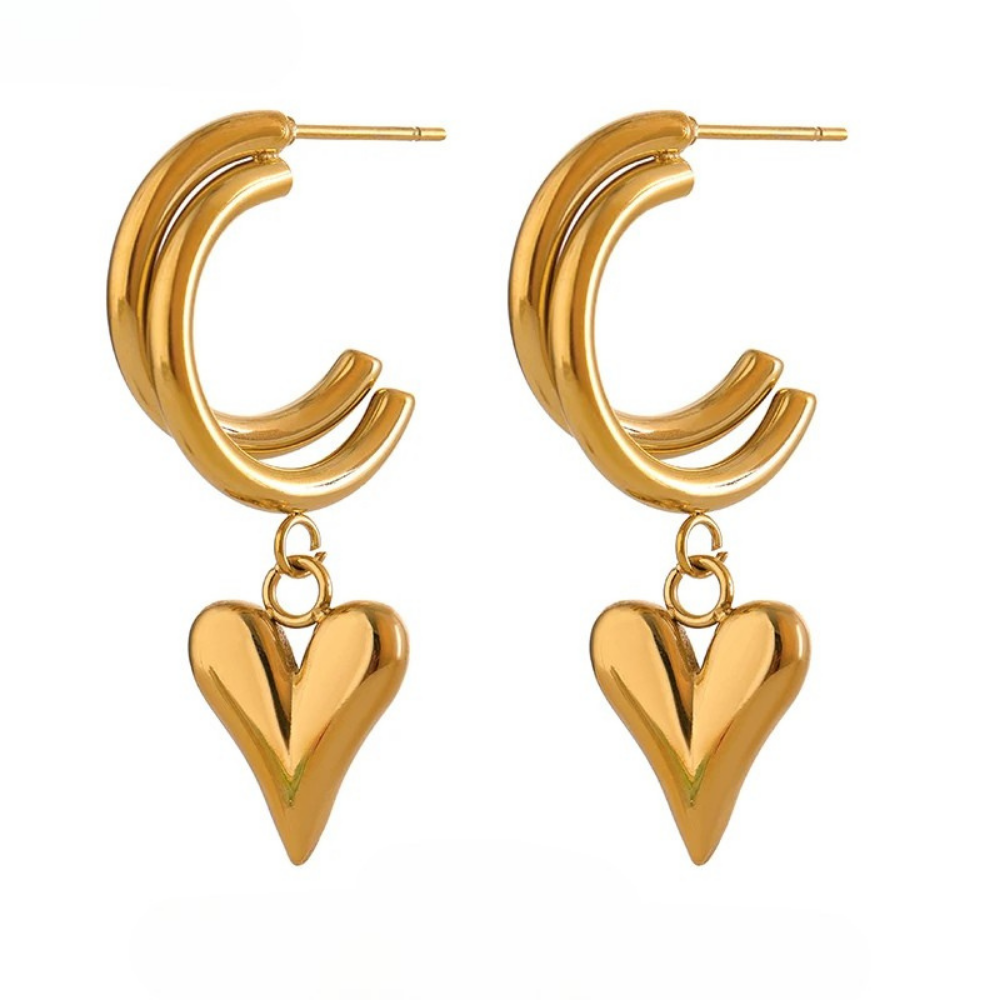 Boucles d'Oreilles Double Créole Cœur