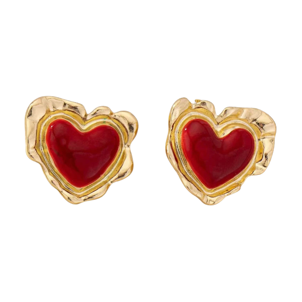 Boucles d'Oreilles Cœur Rouge Vintage
