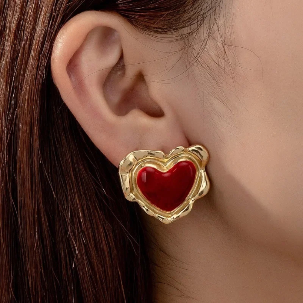 Boucles d'Oreilles Cœur Rouge Vintage