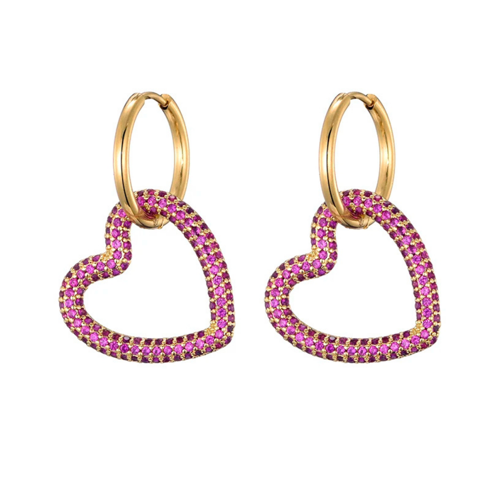 Boucles d'Oreilles Cœur Zircon Suspendu
