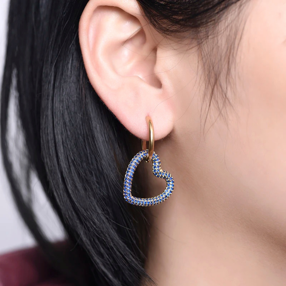 Boucles d'Oreilles Cœur Zircon Suspendu