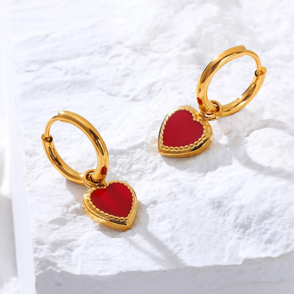 Boucles d'Oreilles Pendentif Cœur Rouge
