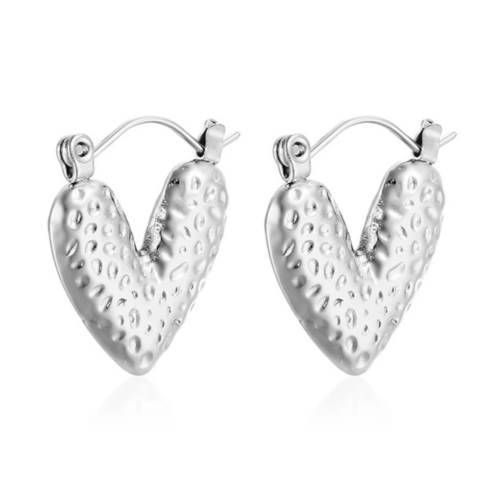 Boucles d'Oreilles Créoles Cœur Martelé