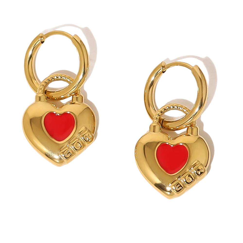 Boucles d'Oreilles Cadenas Cœur Rouge