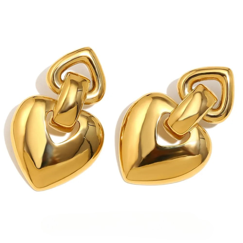 Boucles d'Oreilles Pendantes Double Cœur