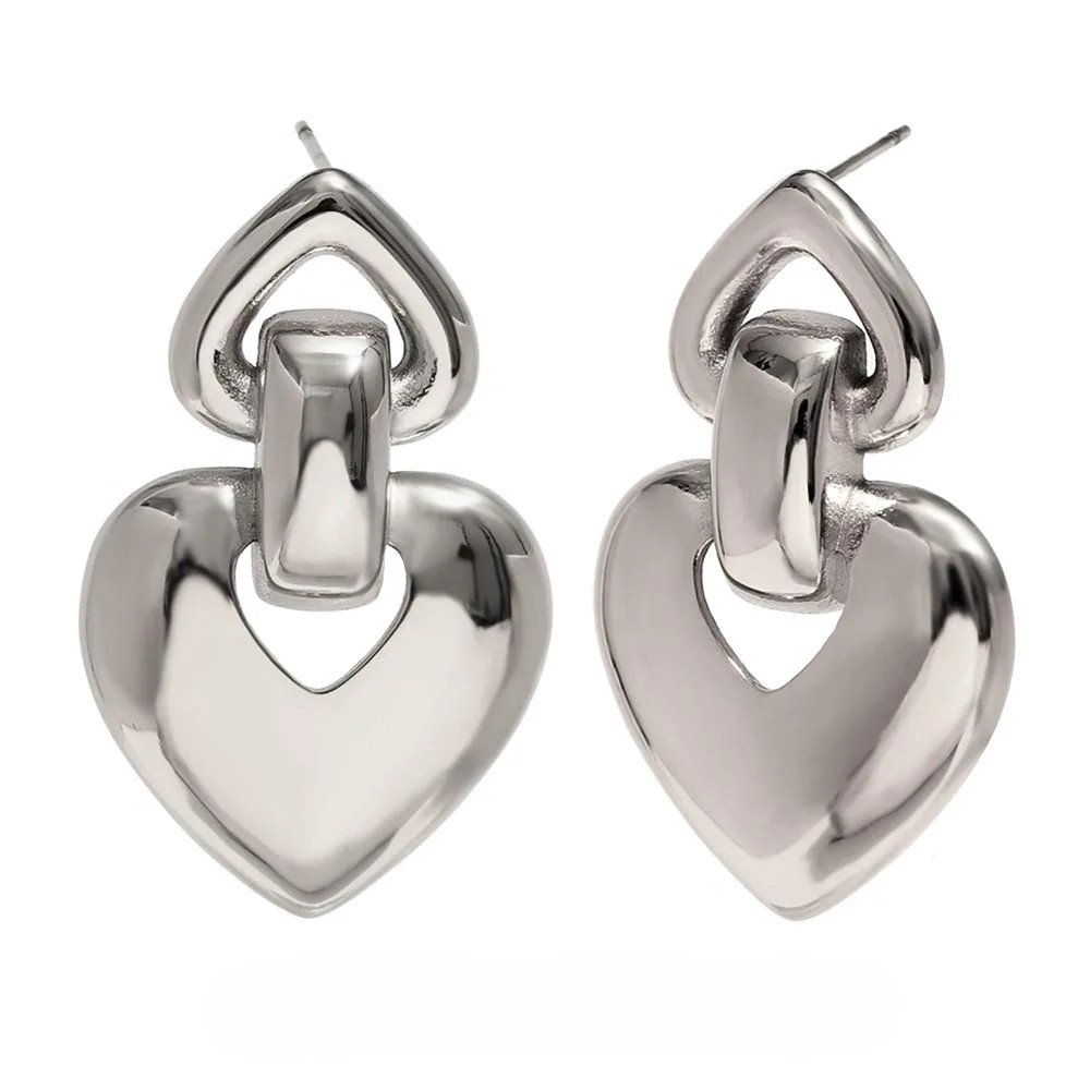 Boucles d'Oreilles Pendantes Double Cœur