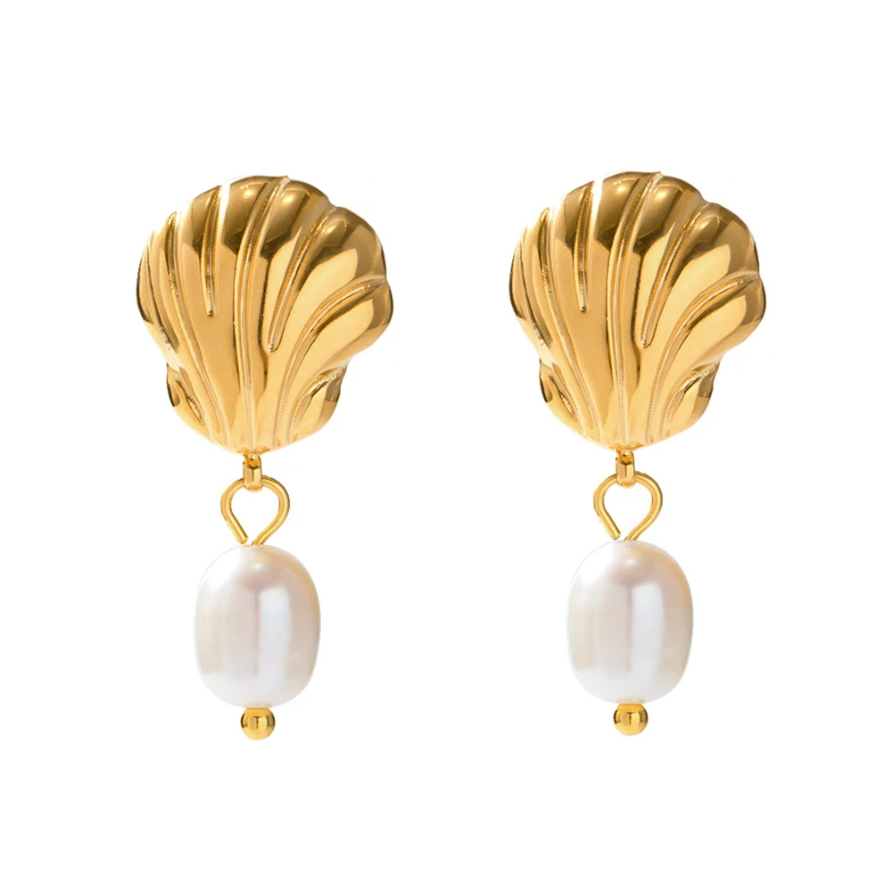 Boucles d'Oreilles Coquillage Doré Perle