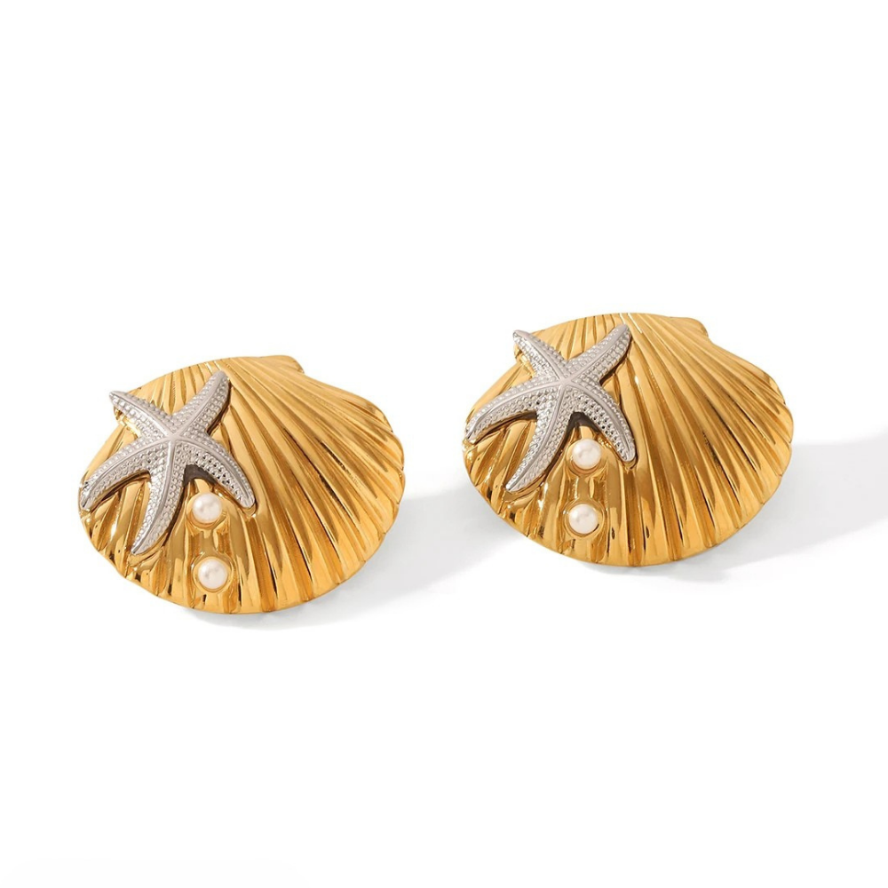 Boucles d'Oreilles Coquillage Étoile Argentée