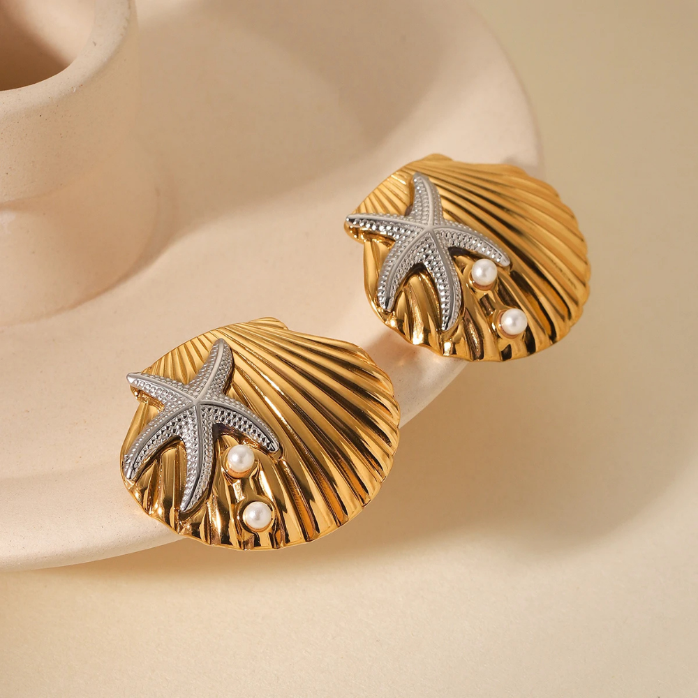 Boucles d'Oreilles Coquillage Étoile Argentée