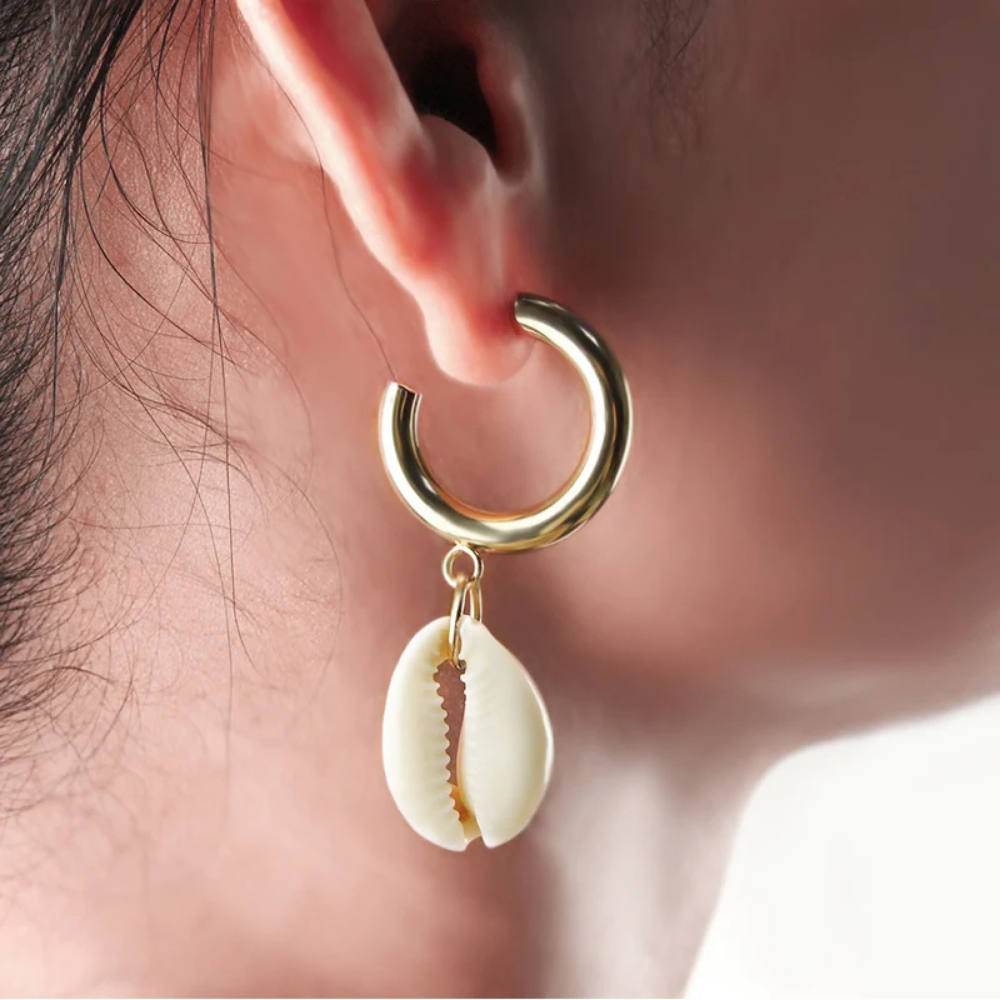 Boucles d'Oreilles Pendentif Coquillage Cauri
