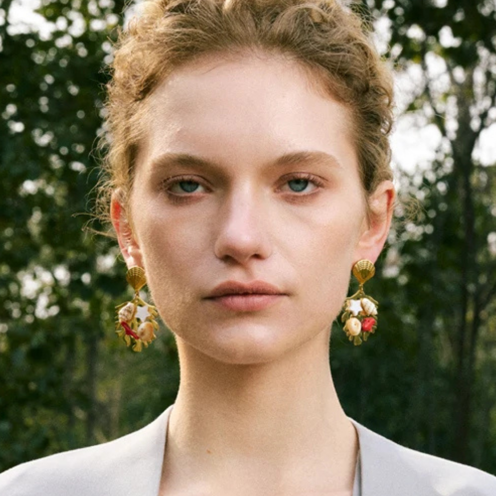 Boucles d'Oreilles Pendante Coquillage Corail