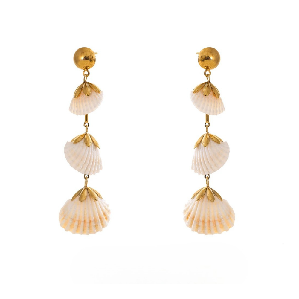 Boucles d'Oreilles Pendante Triple Coquillage