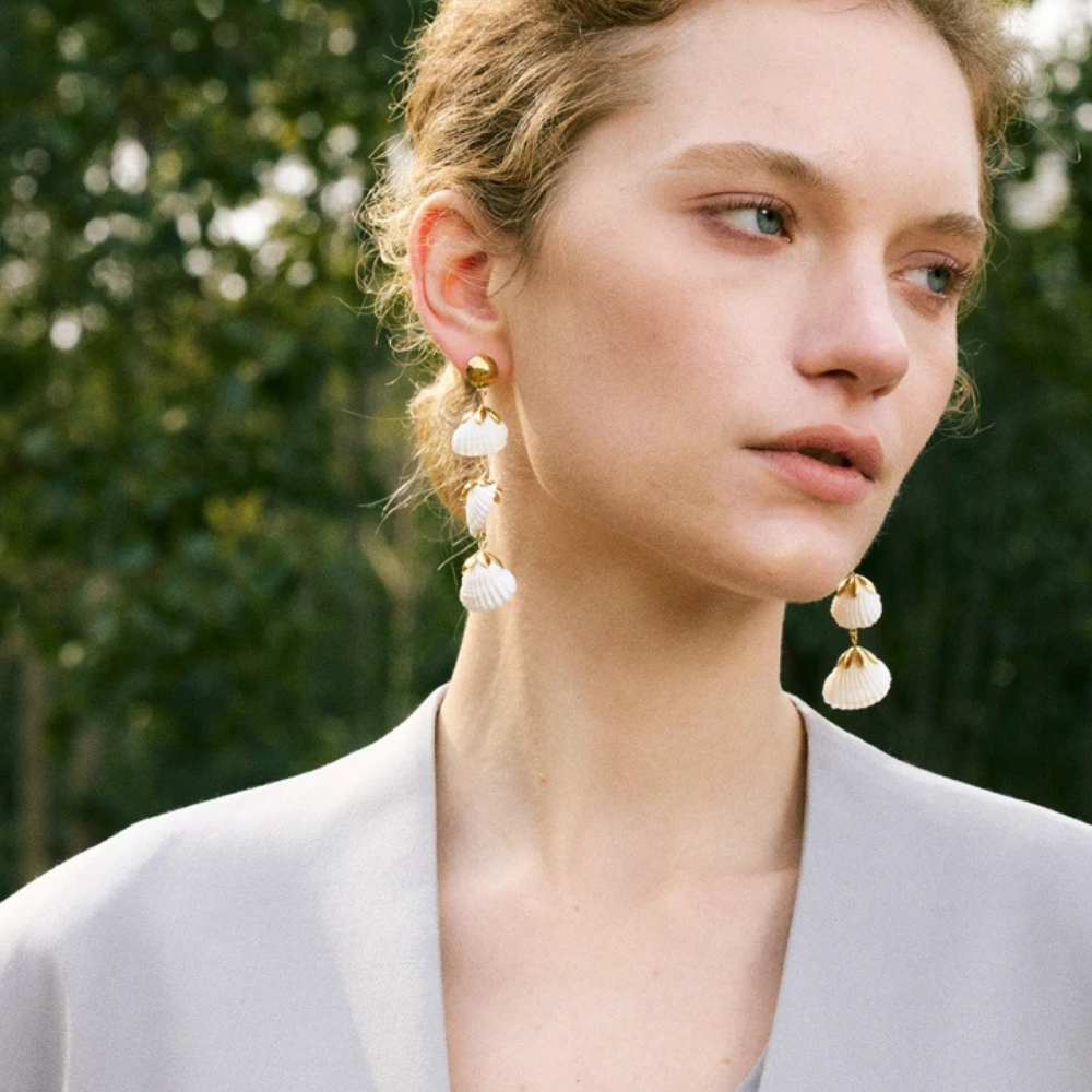 Boucles d'Oreilles Pendante Triple Coquillage