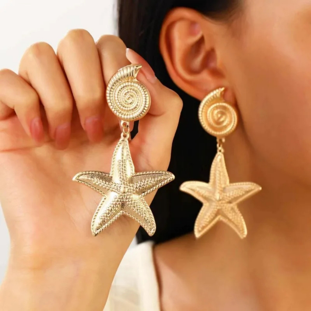 Boucles d'Oreilles Pendante Coquillage Étoile de Mer