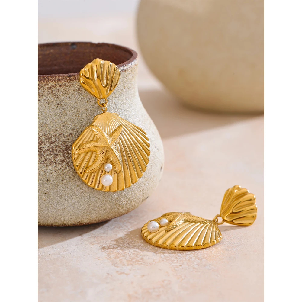 Boucles d'Oreilles Pendante Double Coquillage