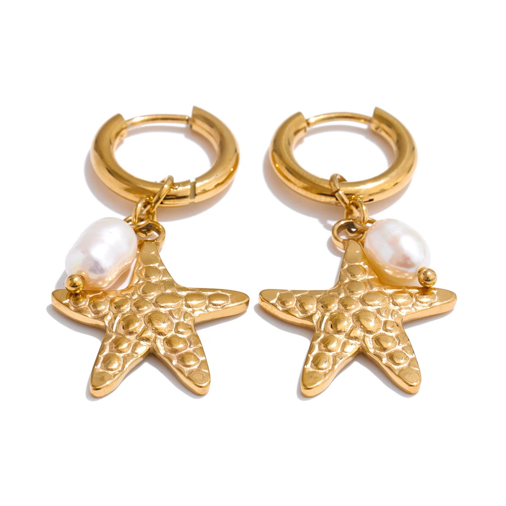 Boucles d'Oreilles Pendentif Étoile de Mer et Perle