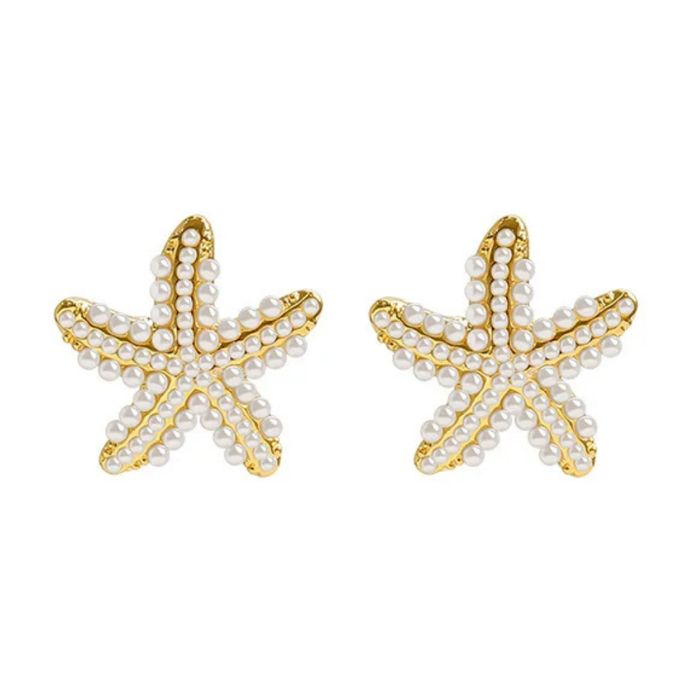 Boucles d'Oreilles Étoile de Mer Perle Blanche