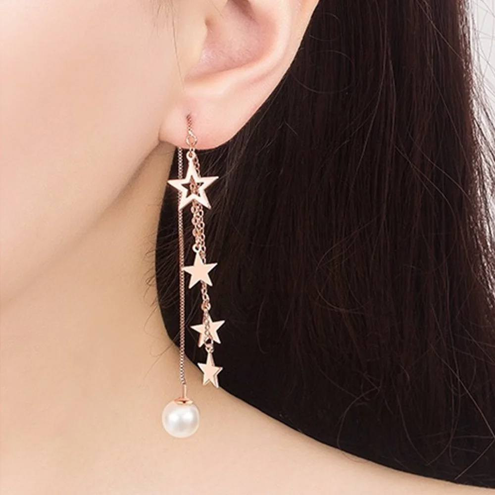 Boucles d'Oreilles Triple Étoile Pendante