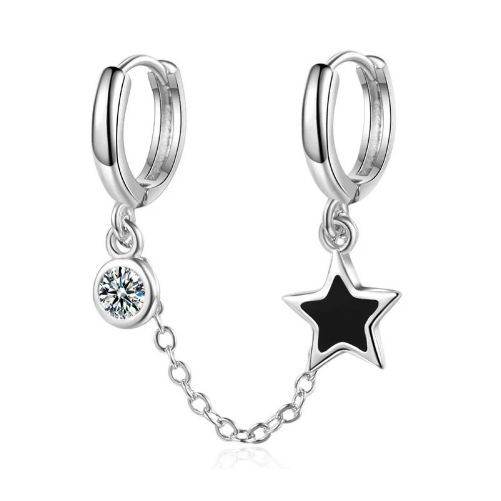 Double Boucles d'Oreilles Étoile Argent