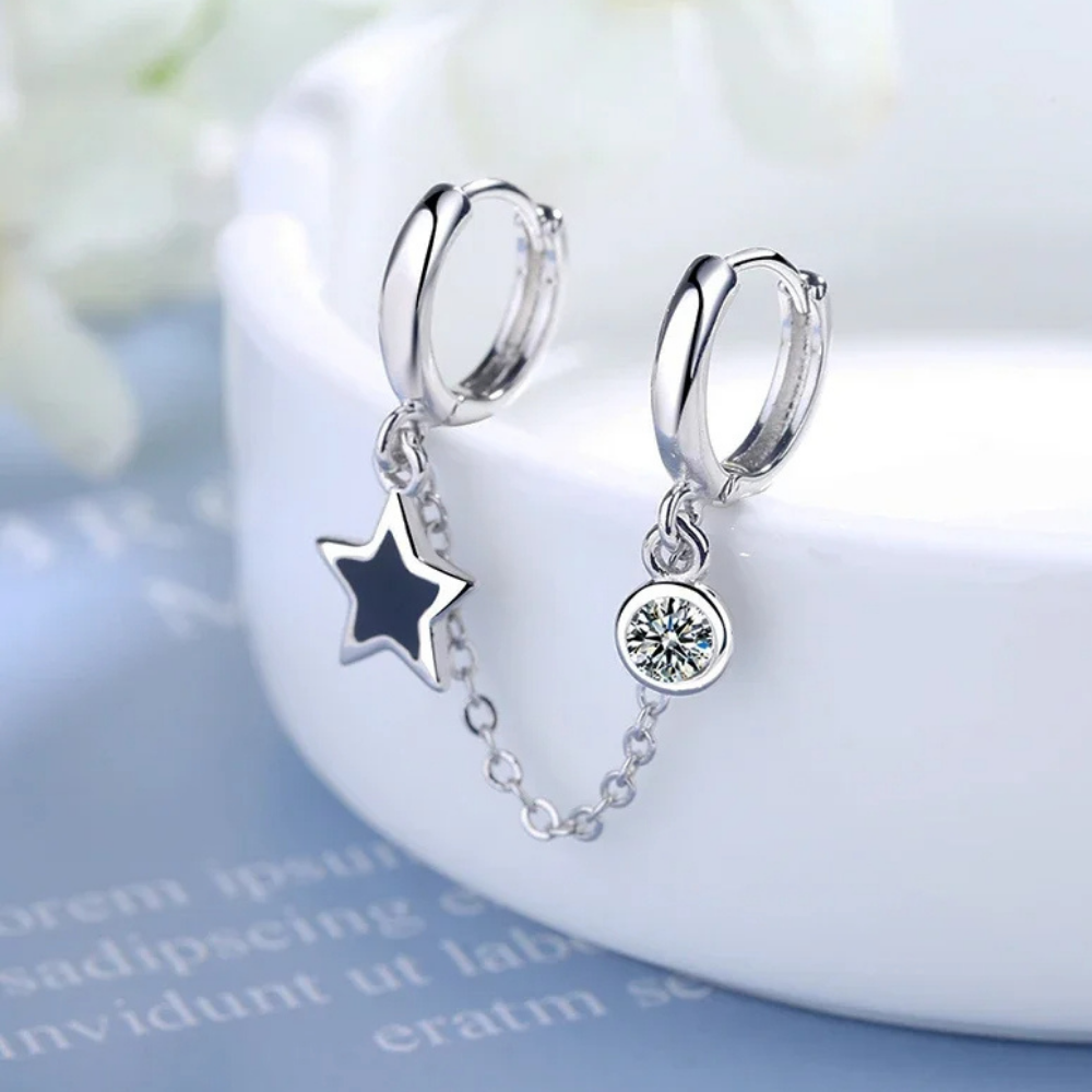 Double Boucles d'Oreilles Étoile Argent