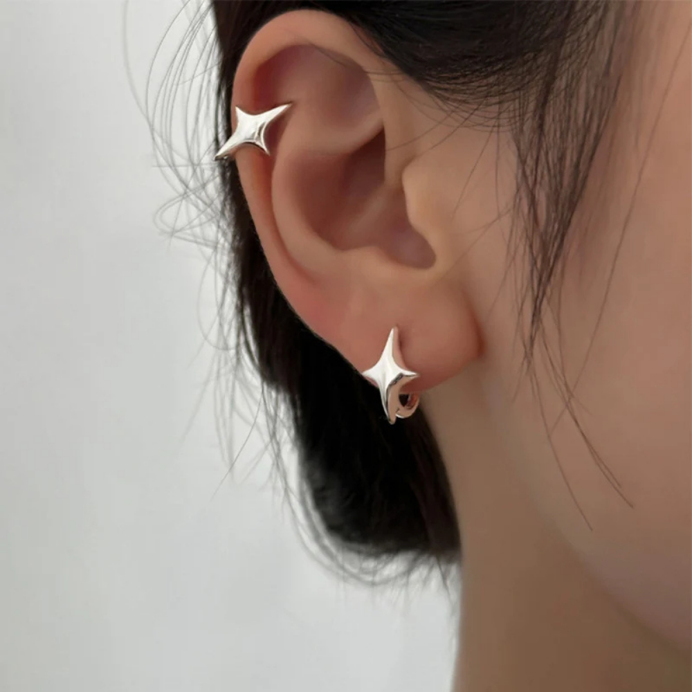 Boucles d'Oreilles Mini Créole Étoile Argent