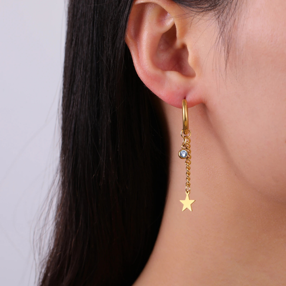 Boucles d'Oreilles Chaine Pendante Étoile