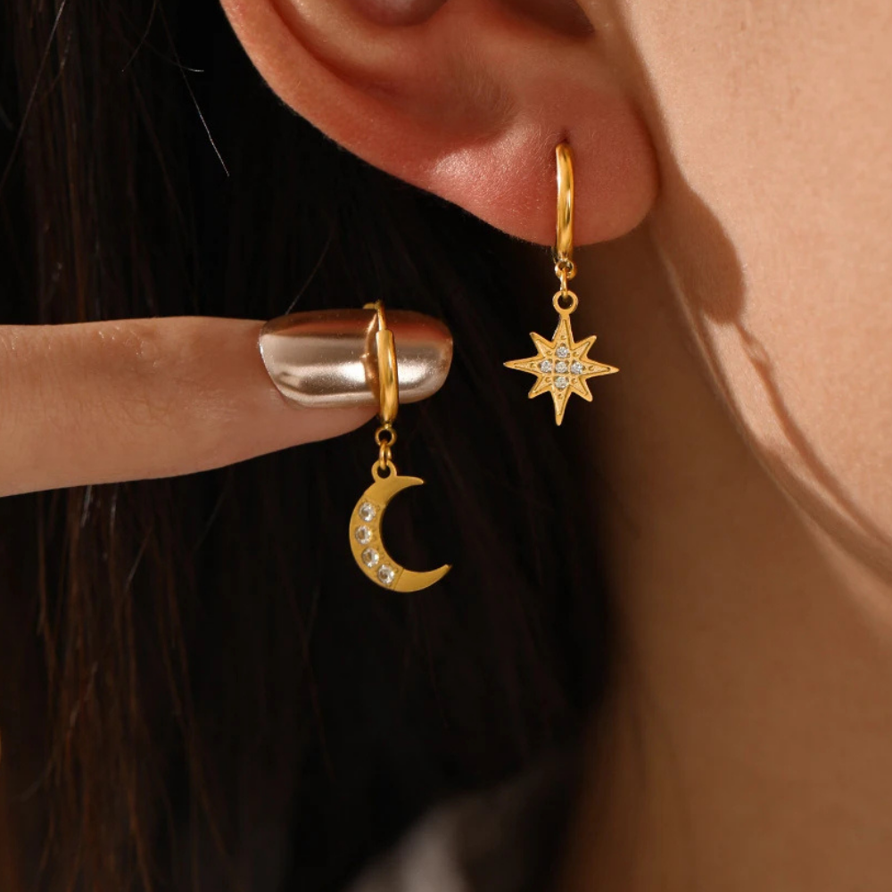 Boucles d'Oreilles Étoile et Lune
