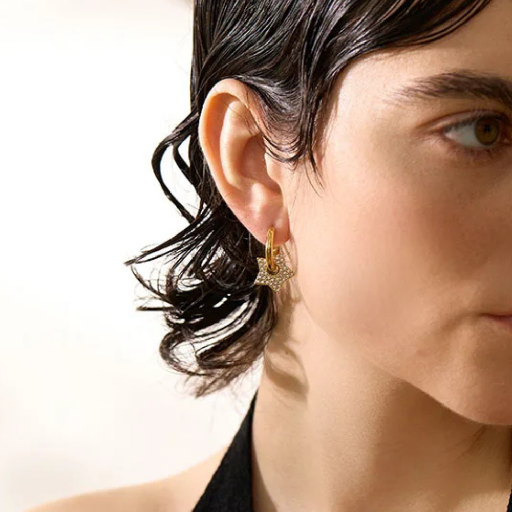 Boucles d'Oreilles Créoles Étoile Strass