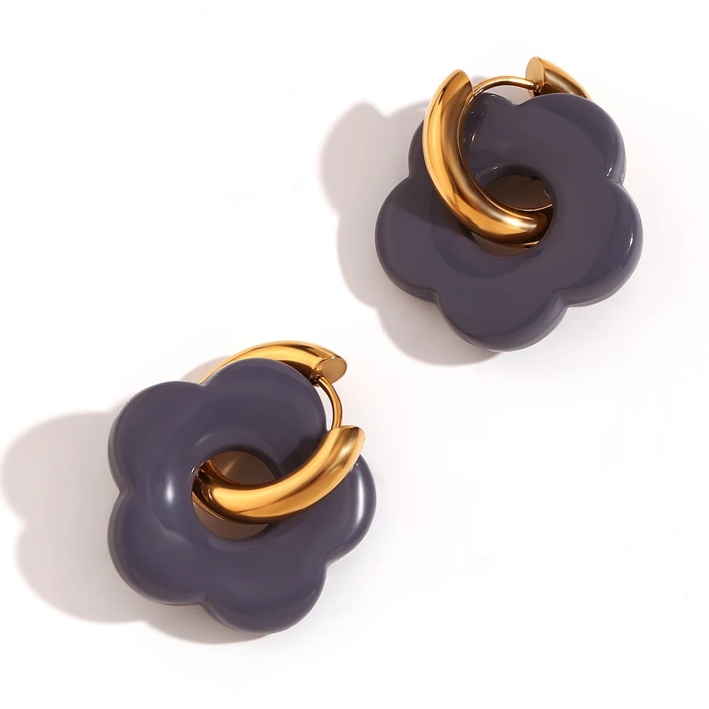 Boucles d'Oreilles Fleur Résine Anthracite