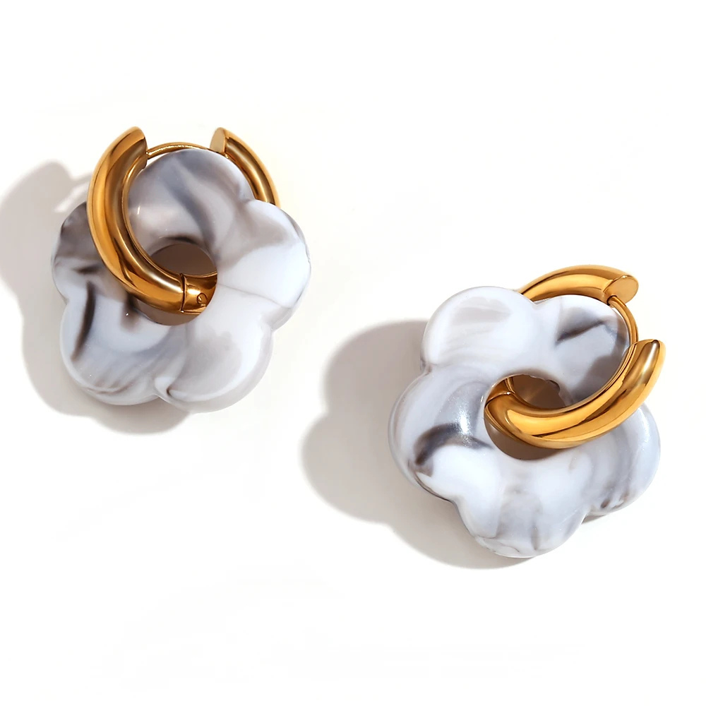 Boucles d'Oreilles Fleur Résine Marbre