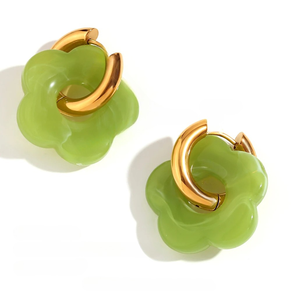 Boucles d'Oreilles Fleur Résine Verte