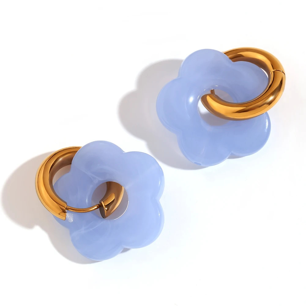 Boucles d'Oreilles Fleur Résine Bleu Ciel