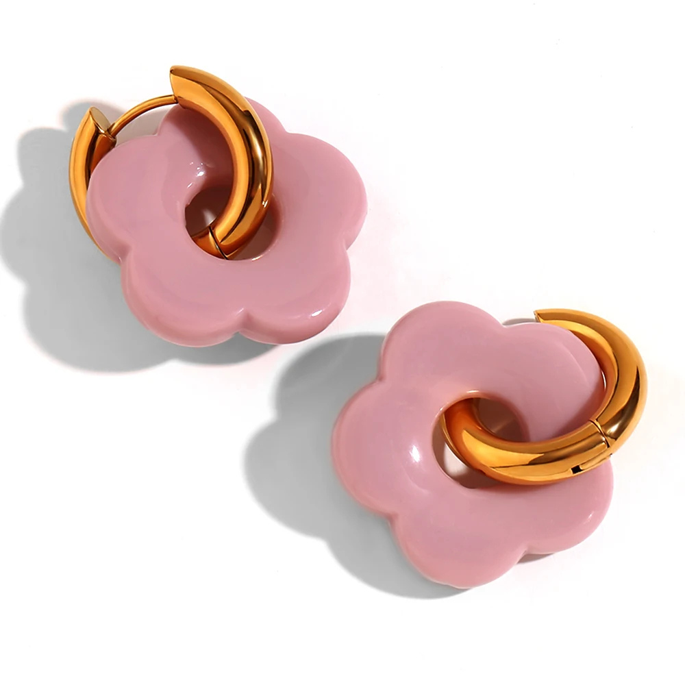 Boucles d'Oreilles Fleur Résine Rose
