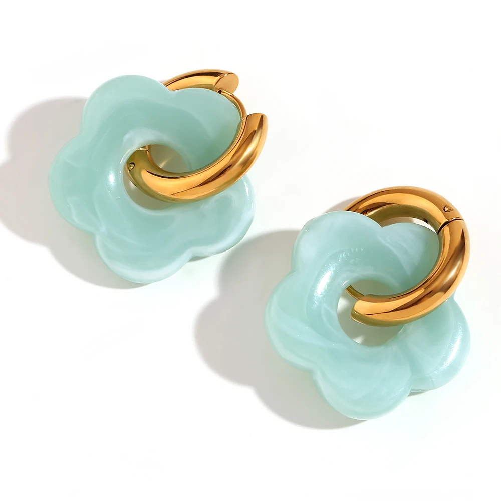 Boucles d'Oreilles Fleur Résine Vert Menthe