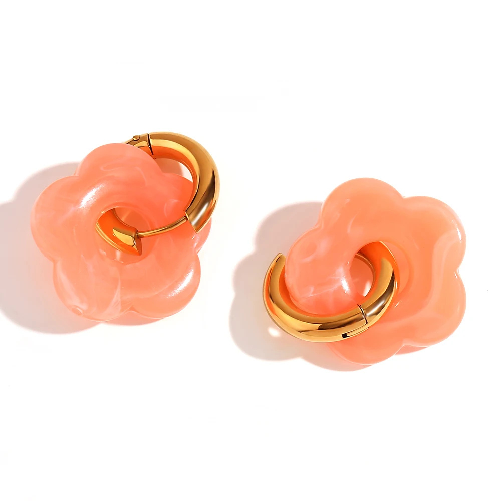 Boucles d'Oreilles Fleur Résine Saumon