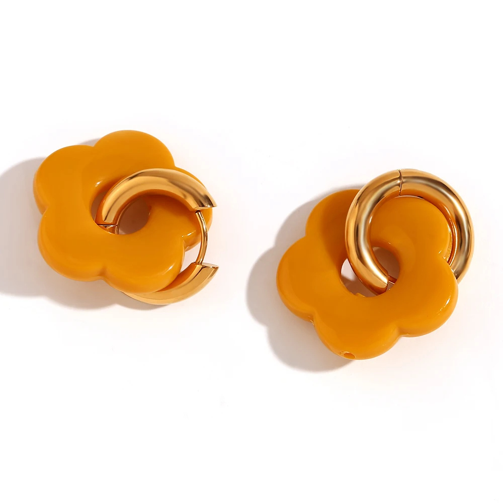 Boucles d'Oreilles Fleur Résine Orange