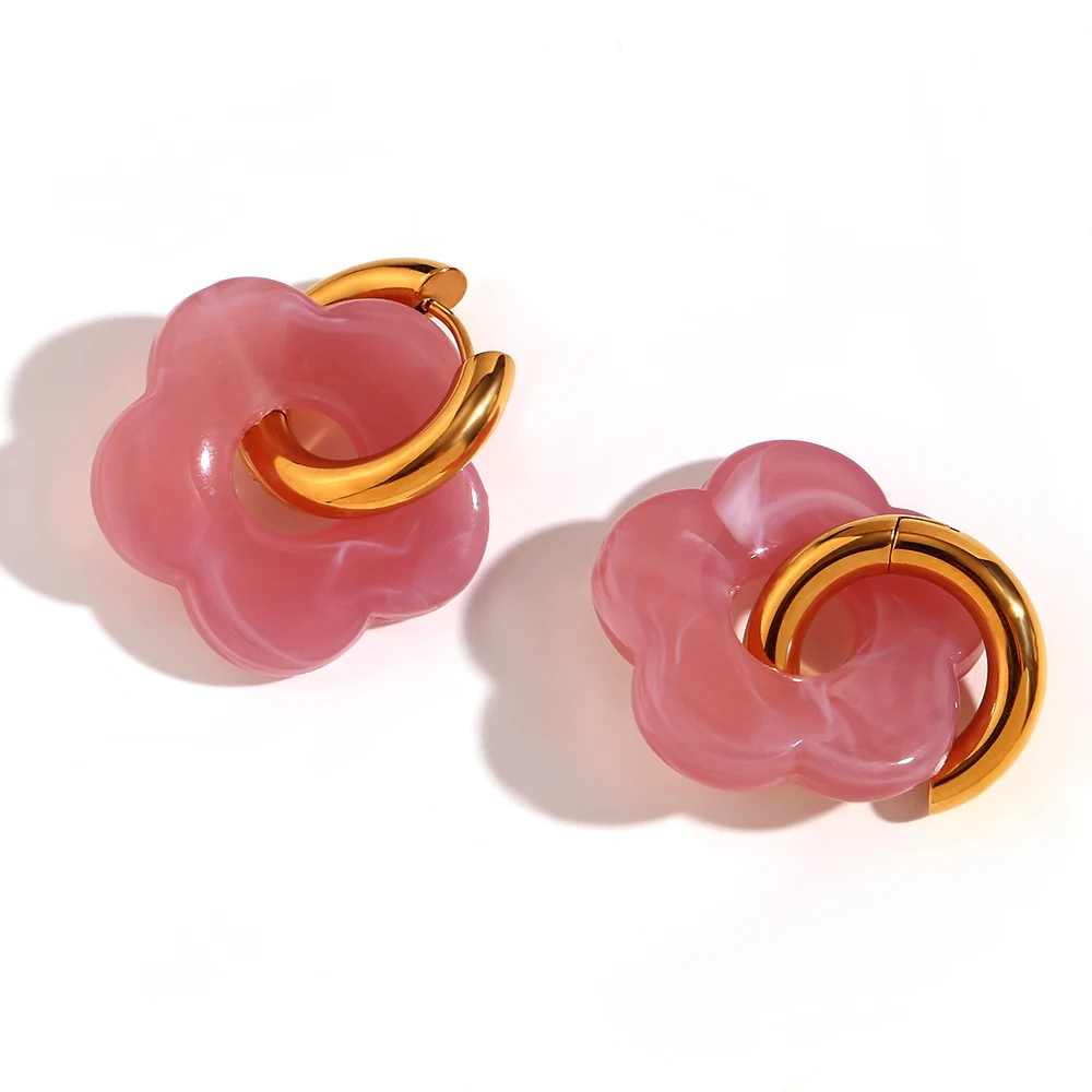 Boucles d'Oreilles Fleur Résine Rose Poudré
