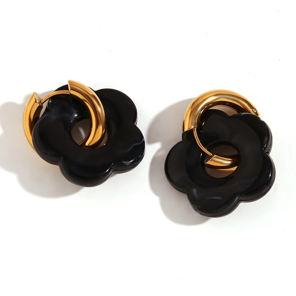 Boucles d'Oreilles Fleur Résine Noir