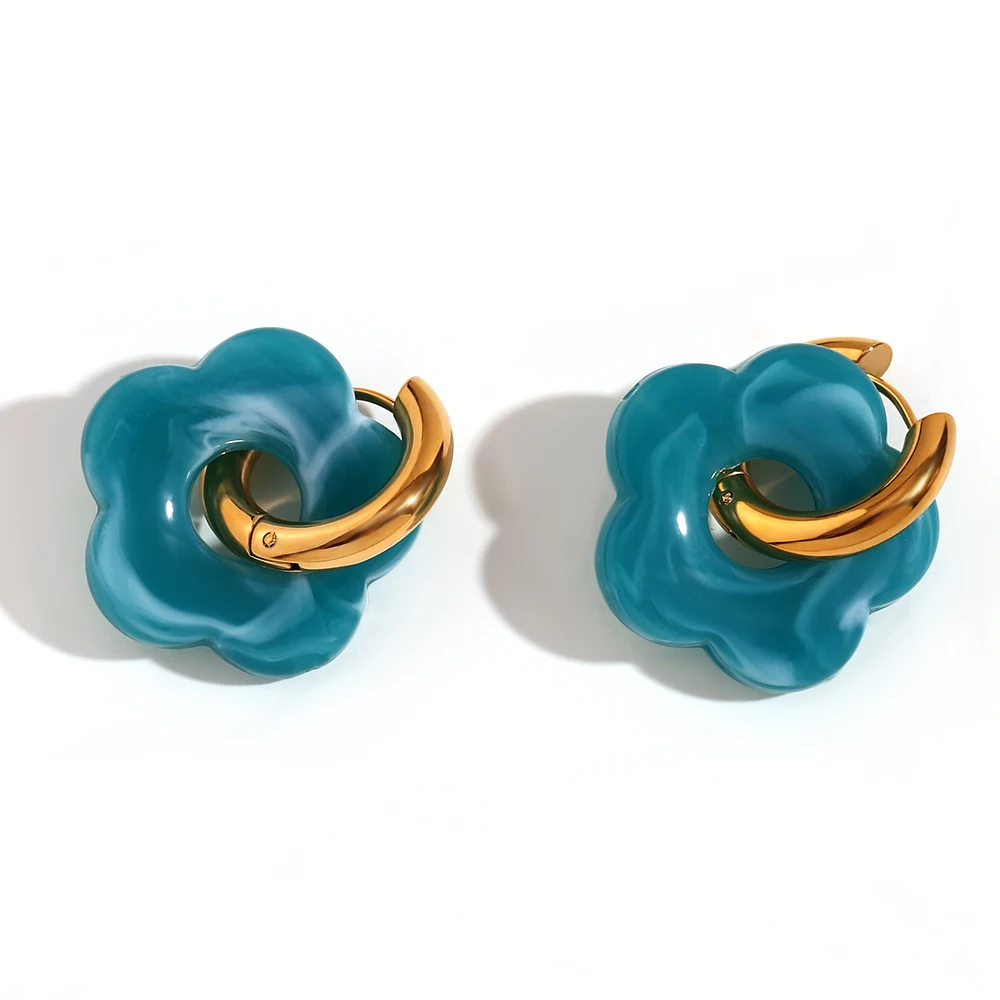 Boucles d'Oreilles Fleur Résine Turquoise
