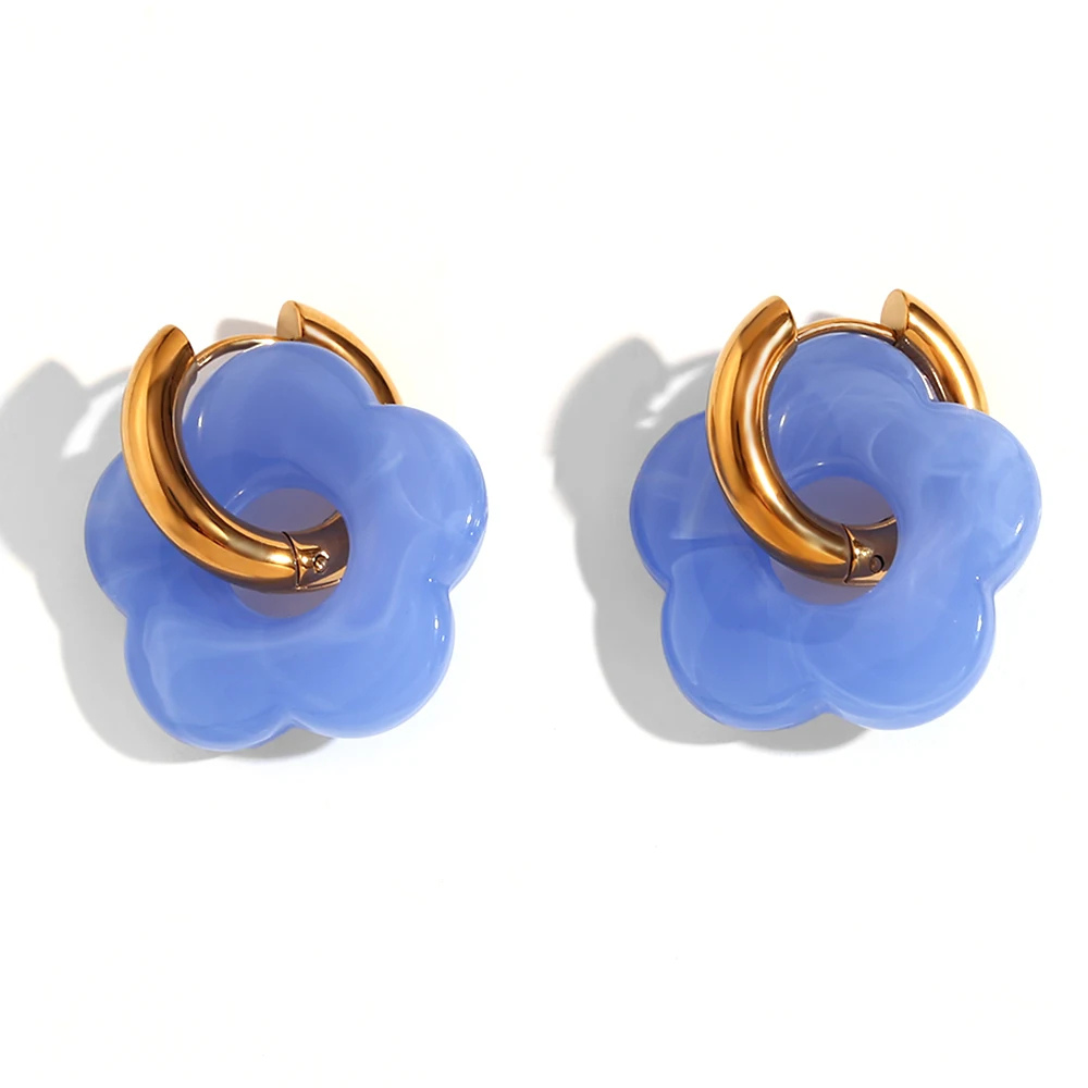 Boucles d'Oreilles Fleur Résine Bleu