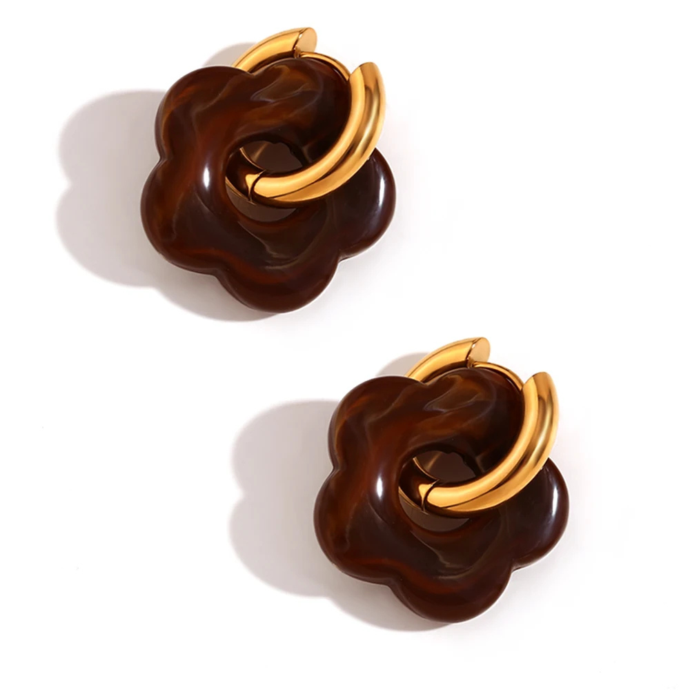 Boucles d'Oreilles Fleur Résine Marron
