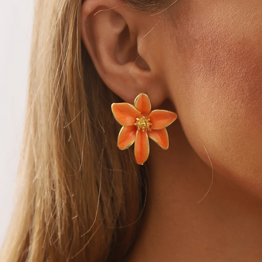 Boucles d'Oreilles Fleur Émail