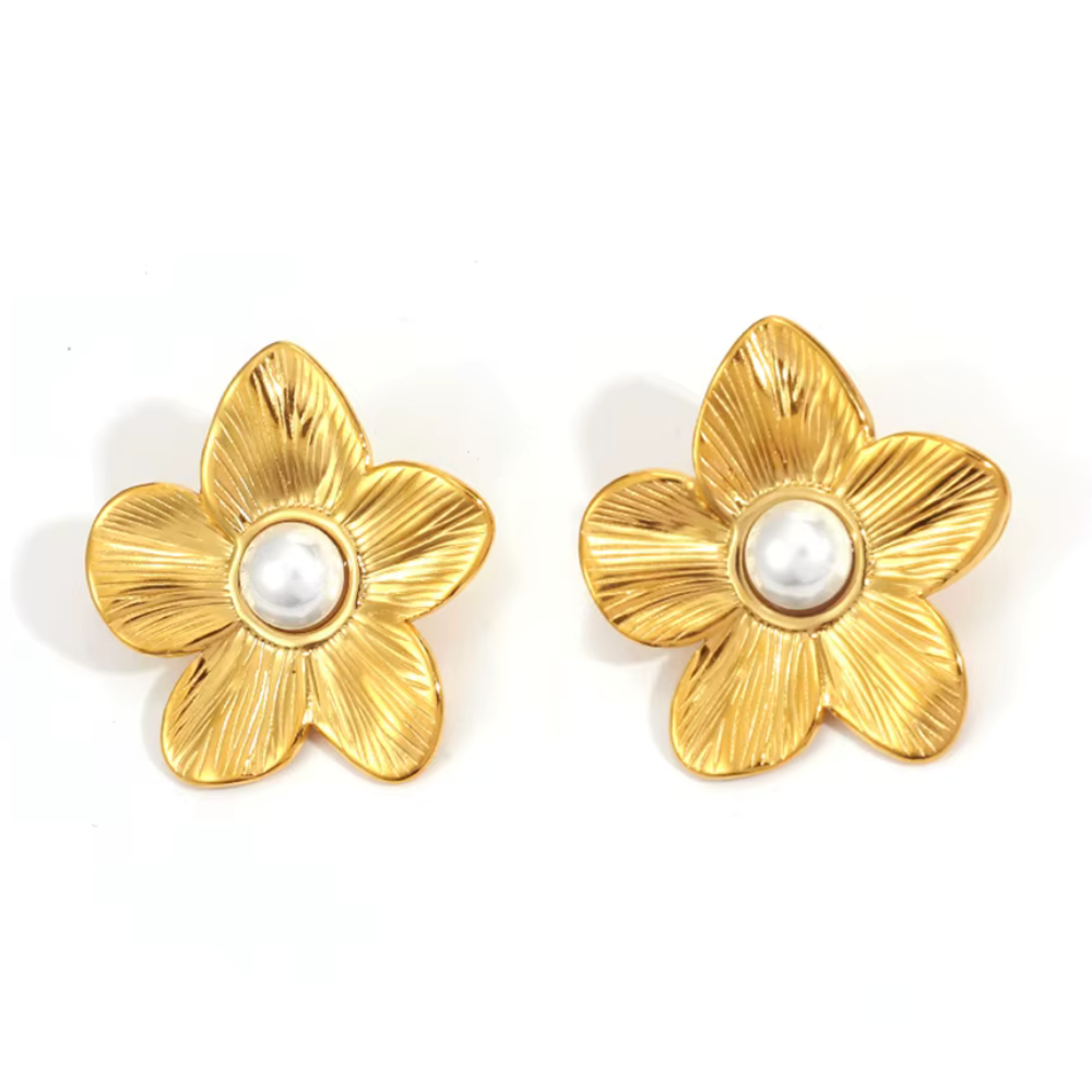 Boucles d'Oreilles Fleur Perle Blanche