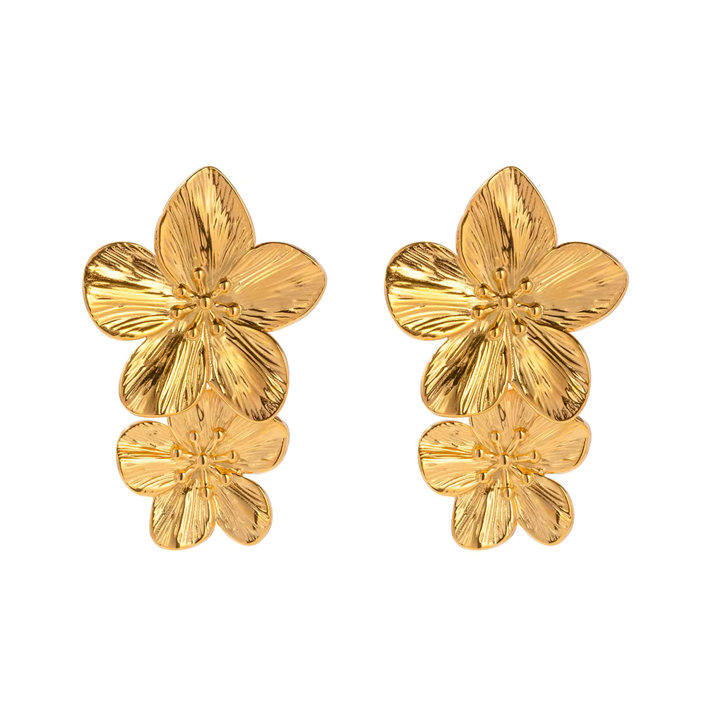 Boucles d'Oreilles Pendante Double Fleur