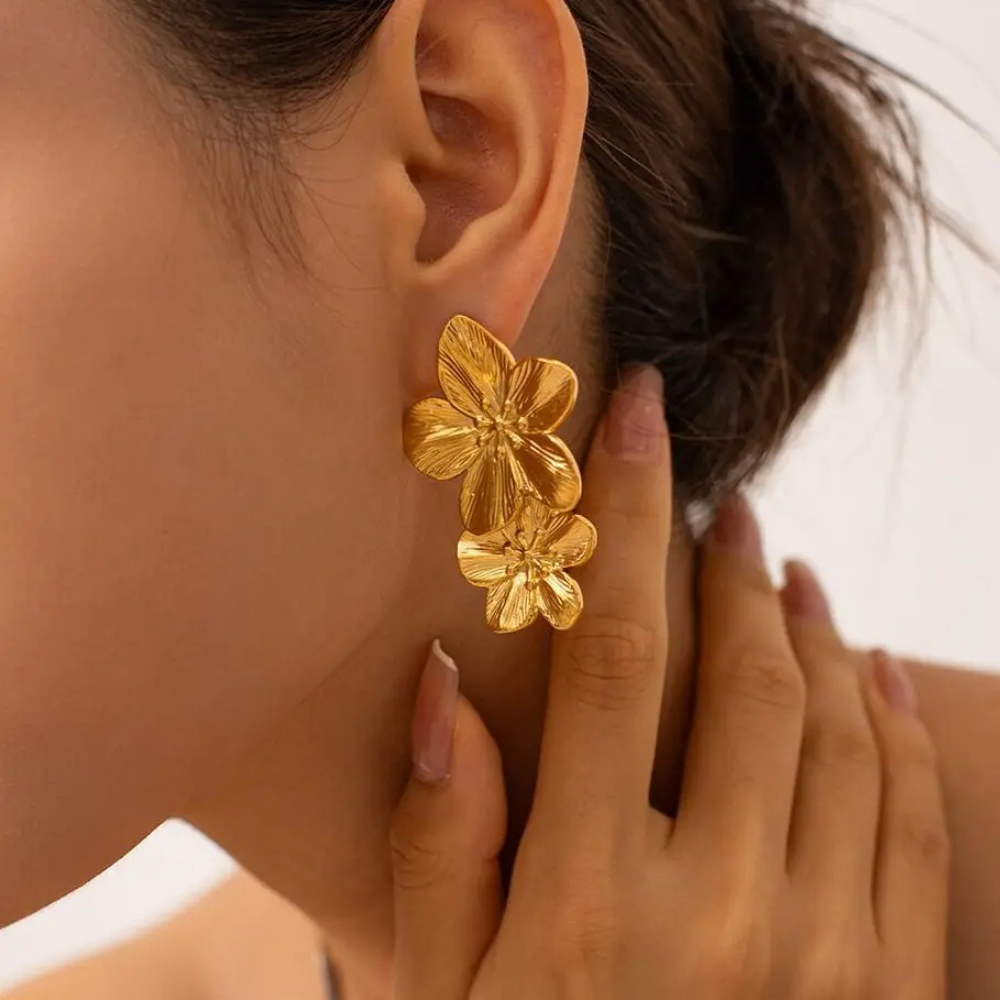 Boucles d'Oreilles Pendante Double Fleur