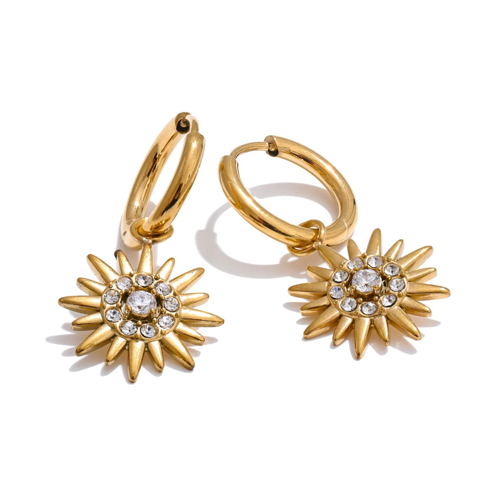 Boucles d'Oreilles Pendentif Soleil Strass