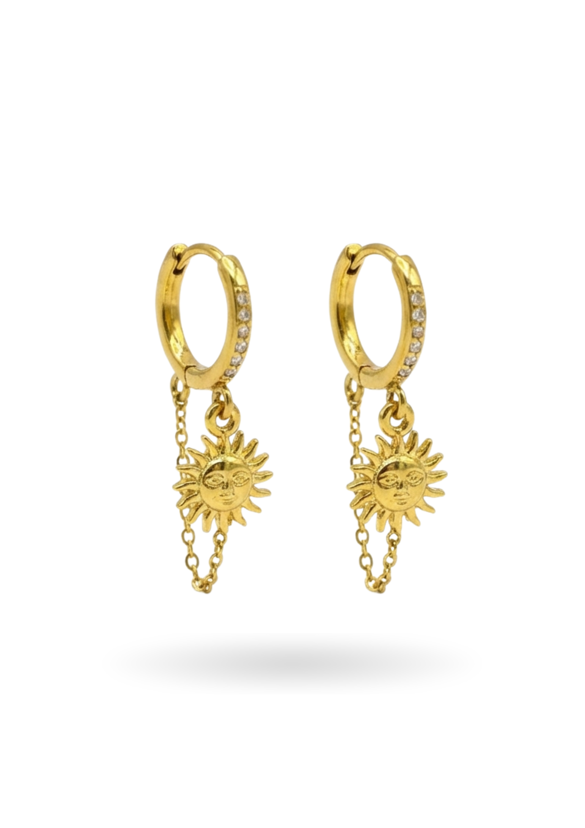 Boucles d'Oreilles Créoles Soleil Chaînettes or