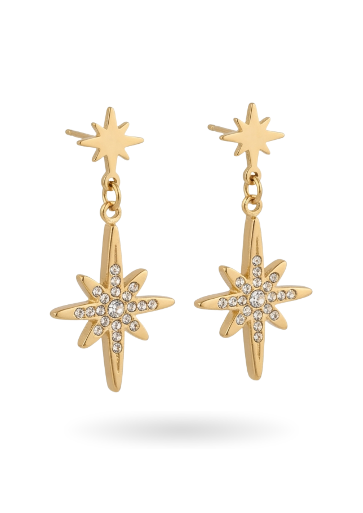 Boucles d'Oreilles Pendantes Étoiles Strass or