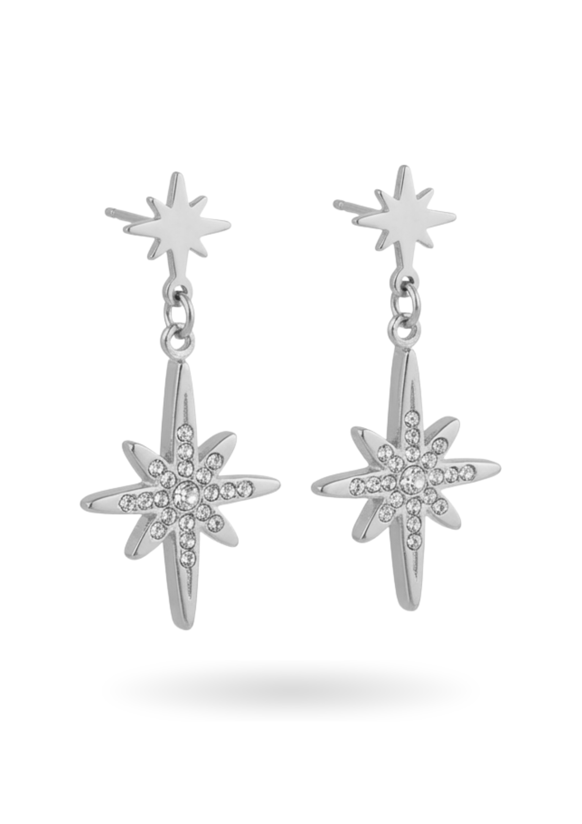 Boucles d'Oreilles Pendantes Étoiles Strass argent
