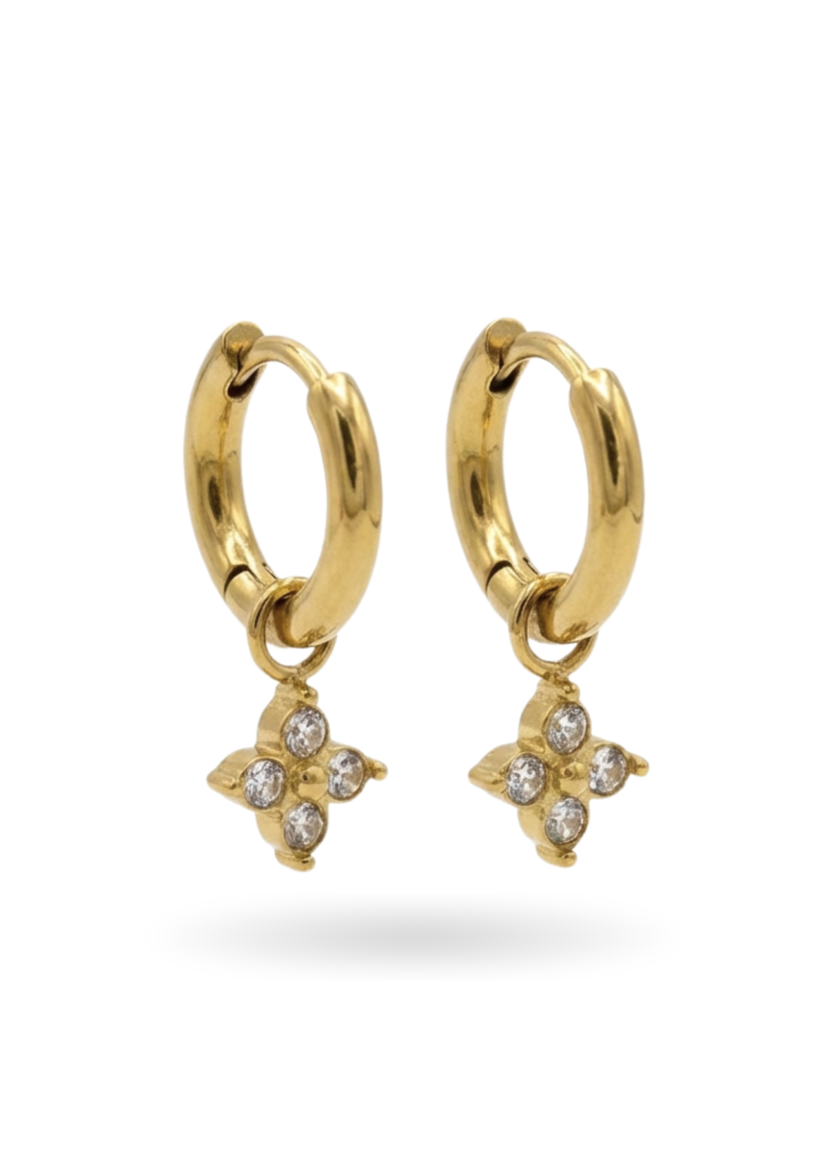 Boucles d'Oreilles Créoles Trèfle Strass or
